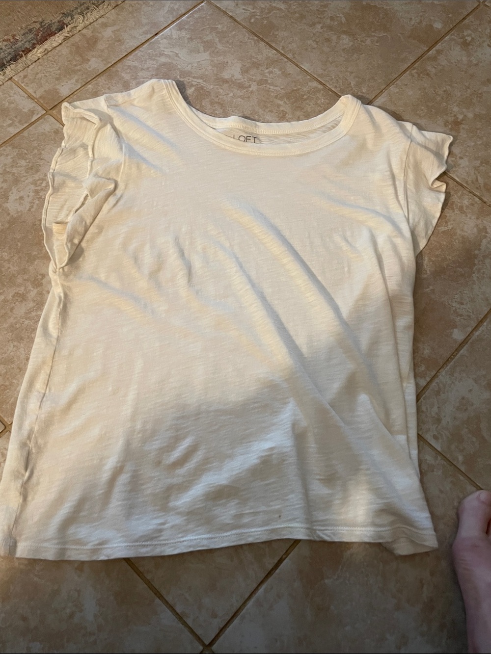 LOFT Cream Short Sleeve Ruffle Tee